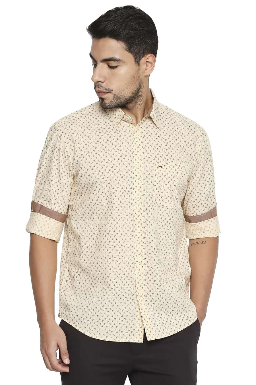 BASICS SLIM FIT YELLOW SUN PRINTED SHIRT