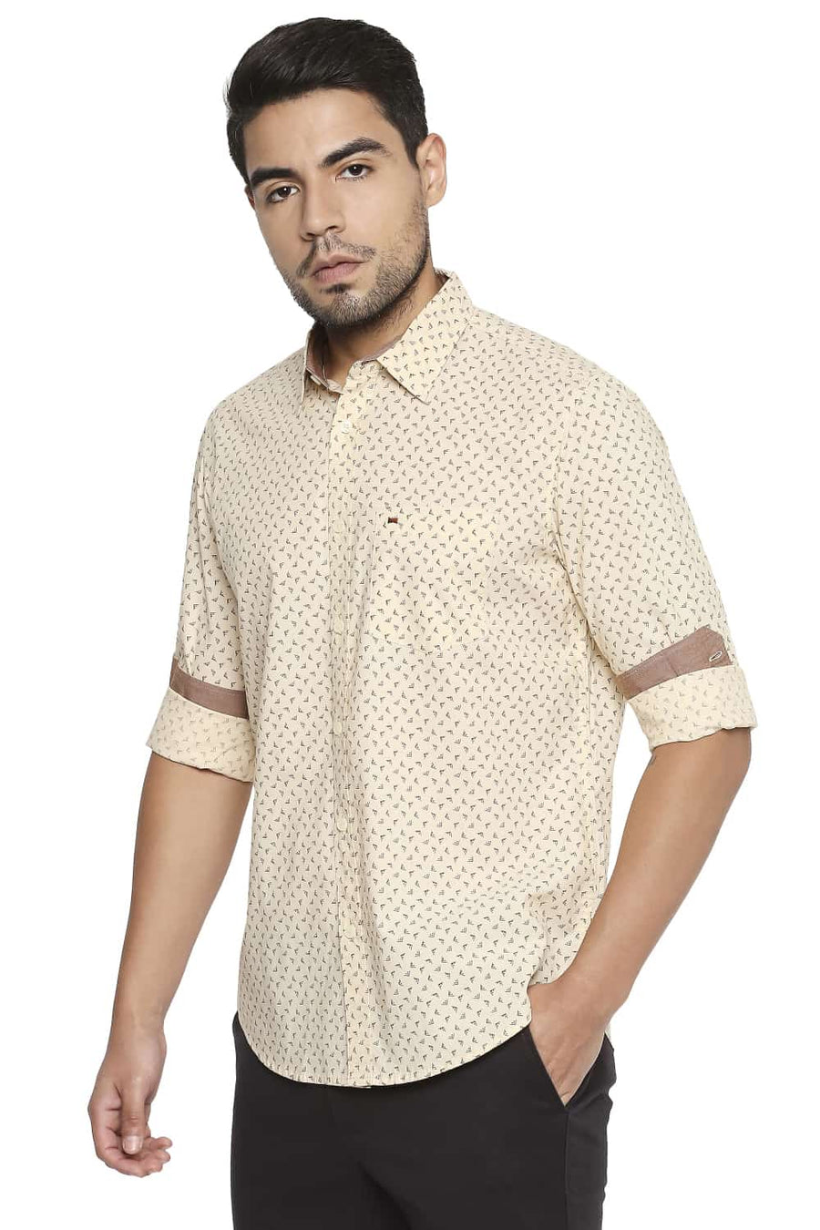 BASICS SLIM FIT YELLOW SUN PRINTED SHIRT