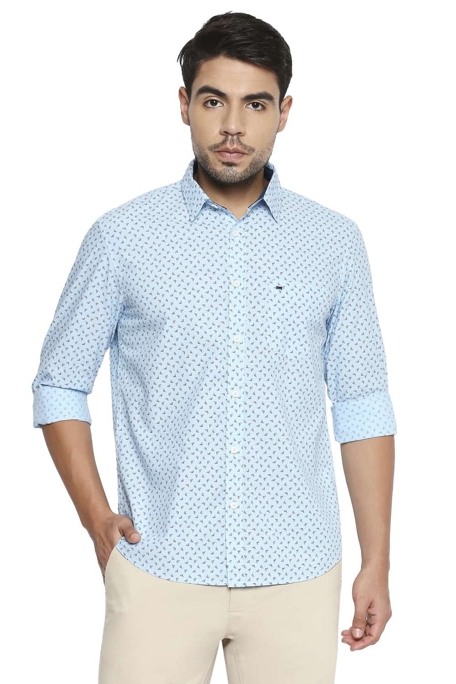 BASICS SLIM FIT AIR BLUE PRINTED SHIRT