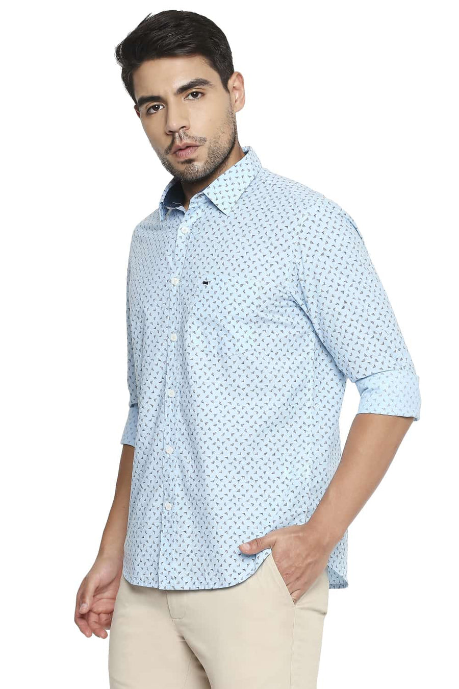 BASICS SLIM FIT AIR BLUE PRINTED SHIRT