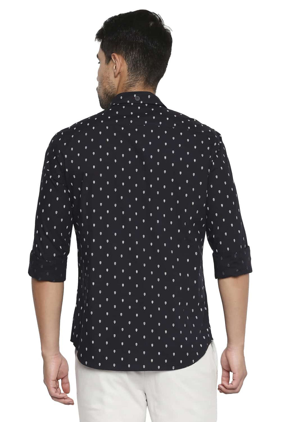 BASICS SLIM FIT NIGHT BLACK PRINTED SHIRT