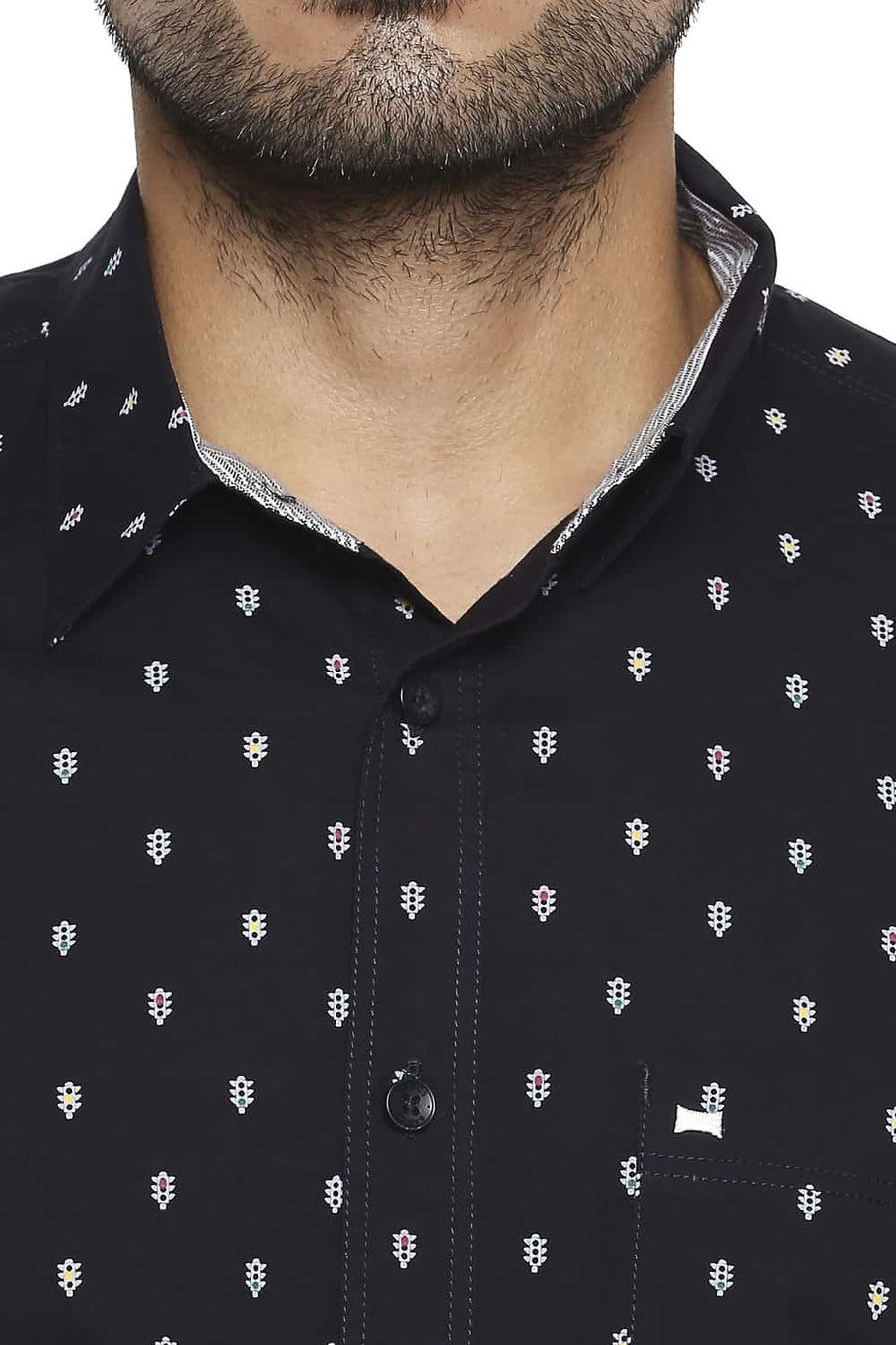 BASICS SLIM FIT NIGHT BLACK PRINTED SHIRT