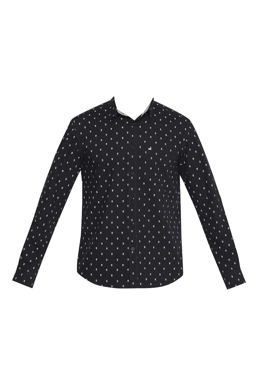 BASICS SLIM FIT NIGHT BLACK PRINTED SHIRT