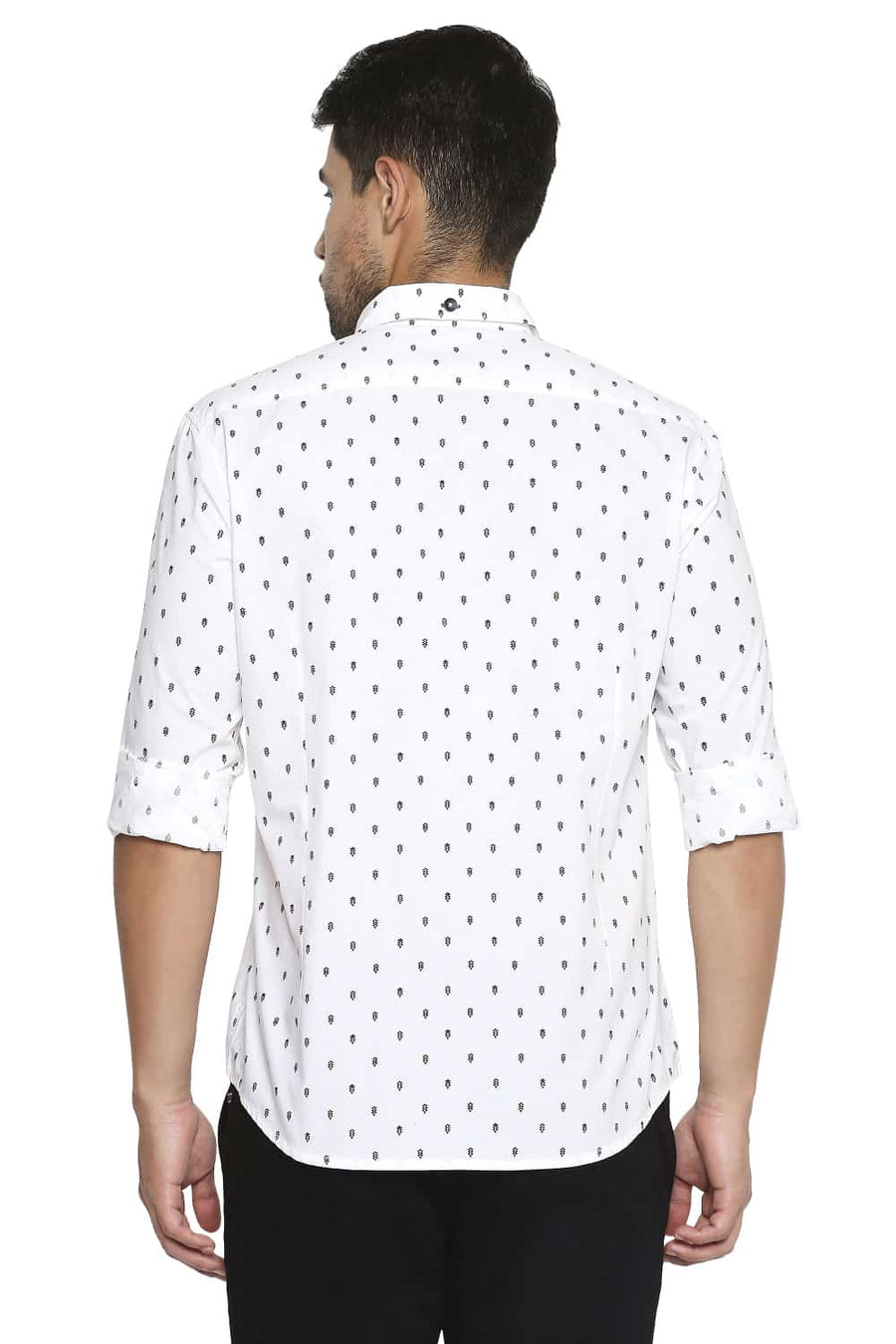 BASICS SLIM FIT CLOUD WHITE PRINTED SHIRT