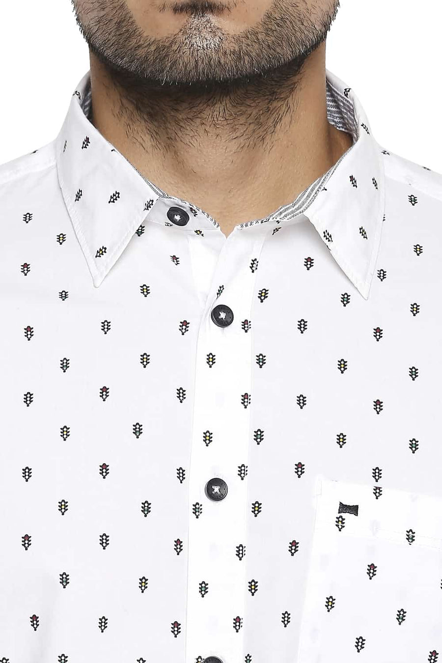 BASICS SLIM FIT CLOUD WHITE PRINTED SHIRT