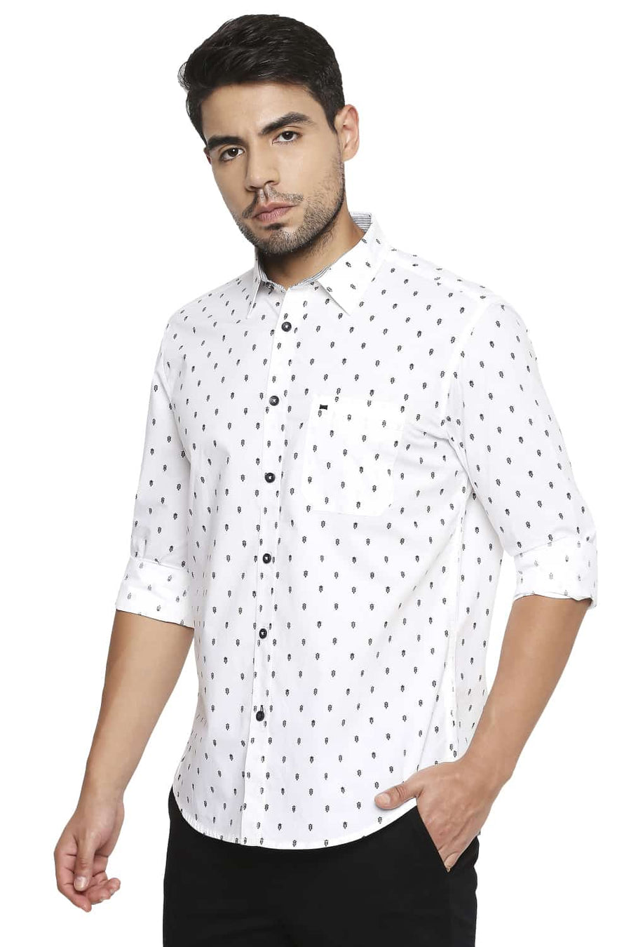 BASICS SLIM FIT CLOUD WHITE PRINTED SHIRT