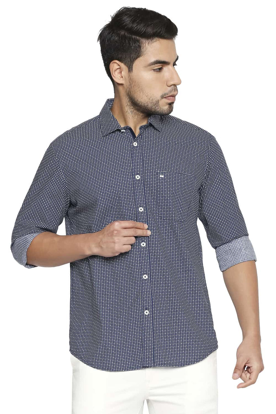 BASICS SLIM FIT NAVY OPAL PRINTED SHIRT