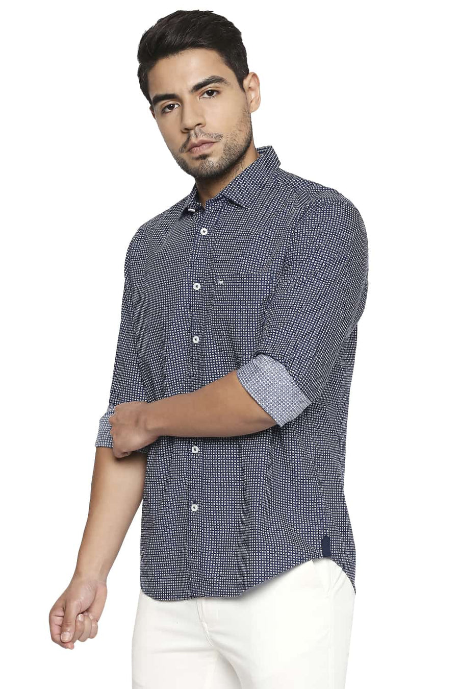 BASICS SLIM FIT NAVY OPAL PRINTED SHIRT