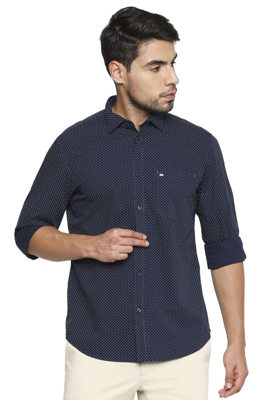 BASICS SLIM FIT MOONLIT NAVY PRINTED SHIRT
