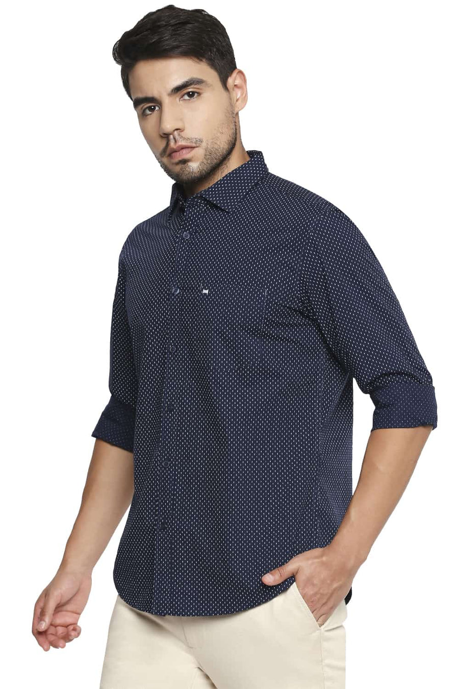 BASICS SLIM FIT MOONLIT NAVY PRINTED SHIRT