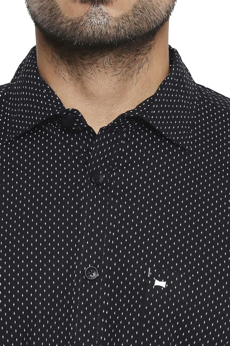 BASICS SLIM FIT CAVIAR BLACK PRINTED SHIRT
