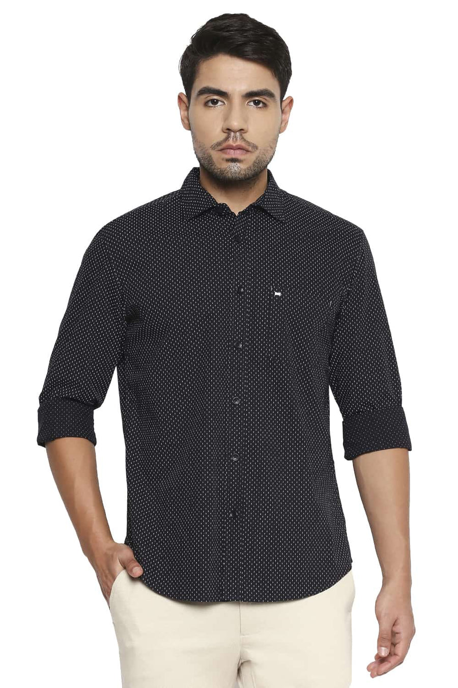 BASICS SLIM FIT CAVIAR BLACK PRINTED SHIRT