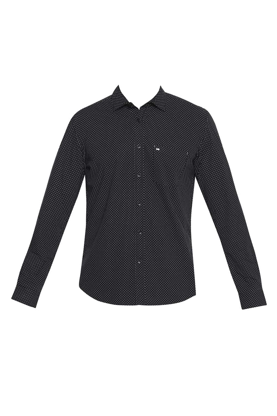 BASICS SLIM FIT CAVIAR BLACK PRINTED SHIRT