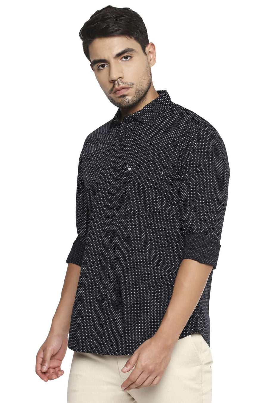 BASICS SLIM FIT CAVIAR BLACK PRINTED SHIRT
