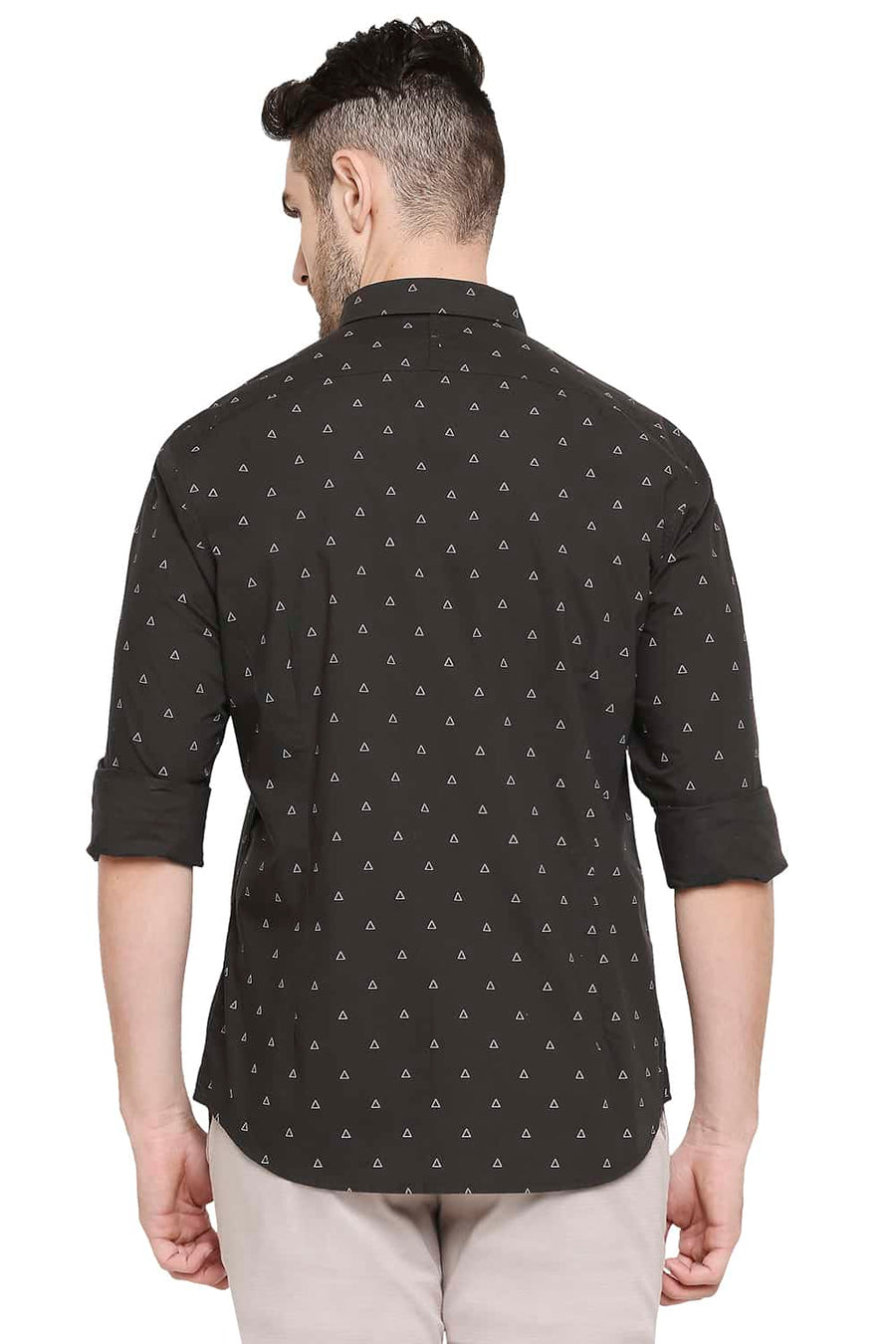 BASICS SLIM FIT CHOCOLATE BROWN PRINTED SHIRT