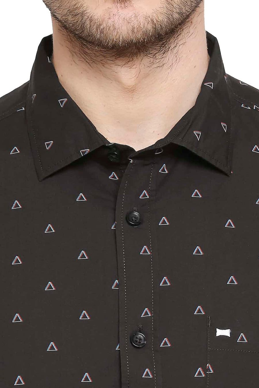 BASICS SLIM FIT CHOCOLATE BROWN PRINTED SHIRT