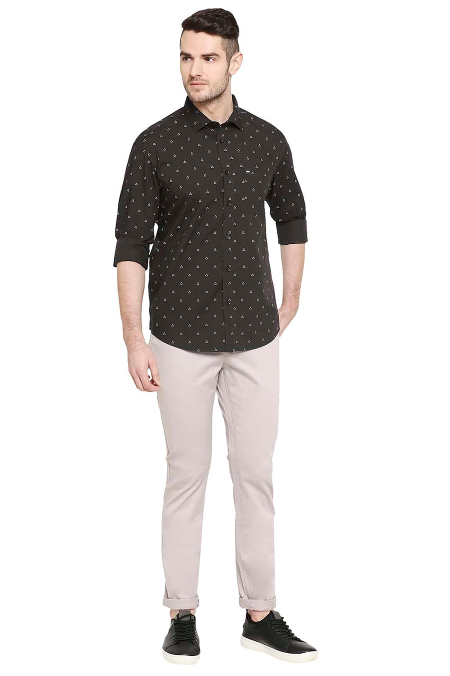 BASICS SLIM FIT CHOCOLATE BROWN PRINTED SHIRT