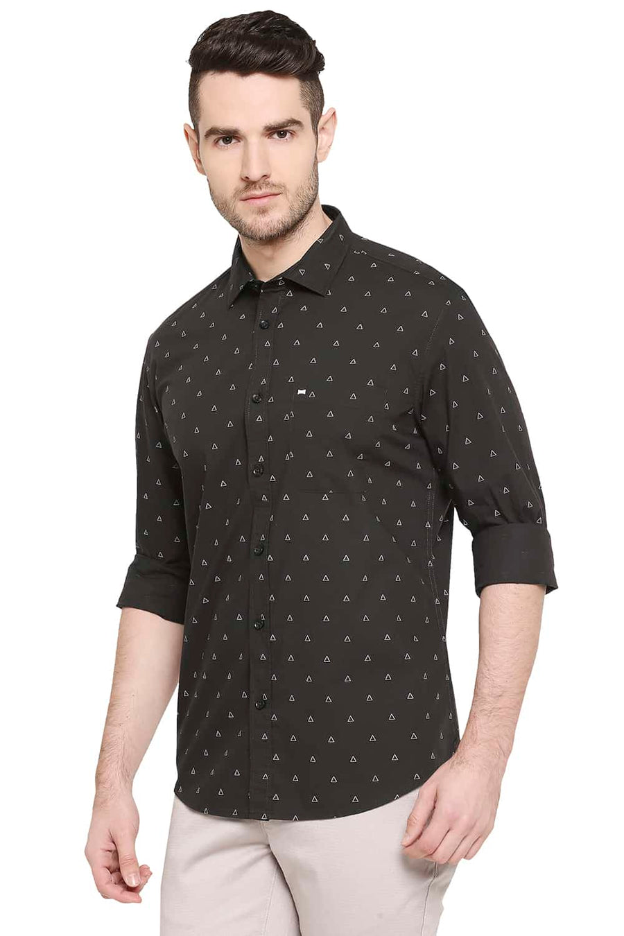 BASICS SLIM FIT CHOCOLATE BROWN PRINTED SHIRT