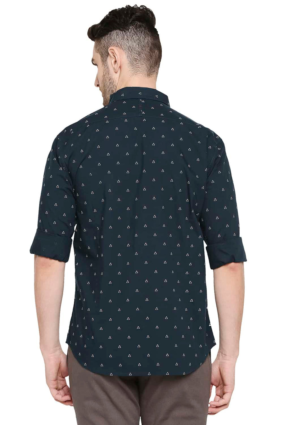 BASICS SLIM FIT DARKEST GREEN PRINTED SHIRT