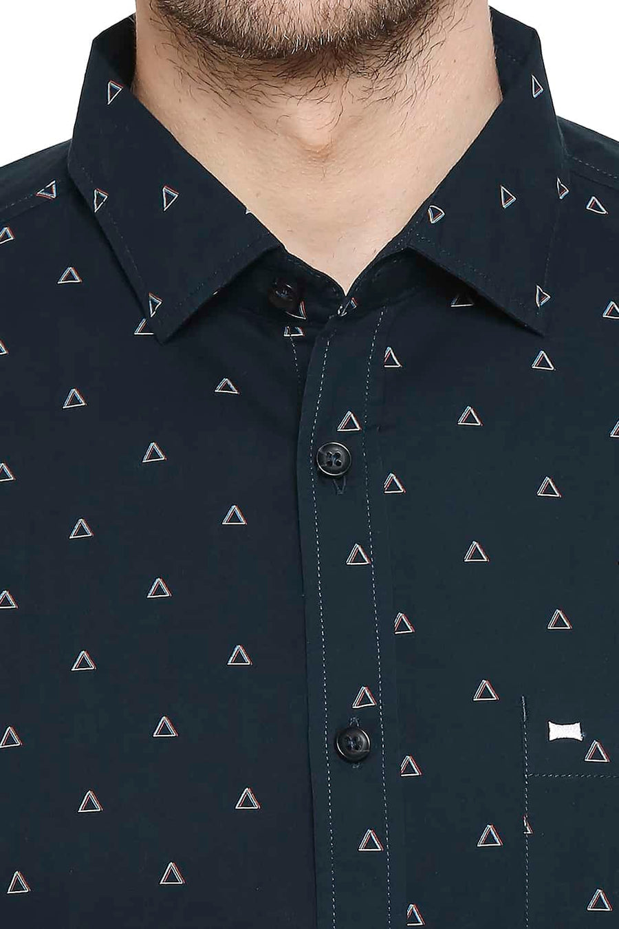 BASICS SLIM FIT DARKEST GREEN PRINTED SHIRT