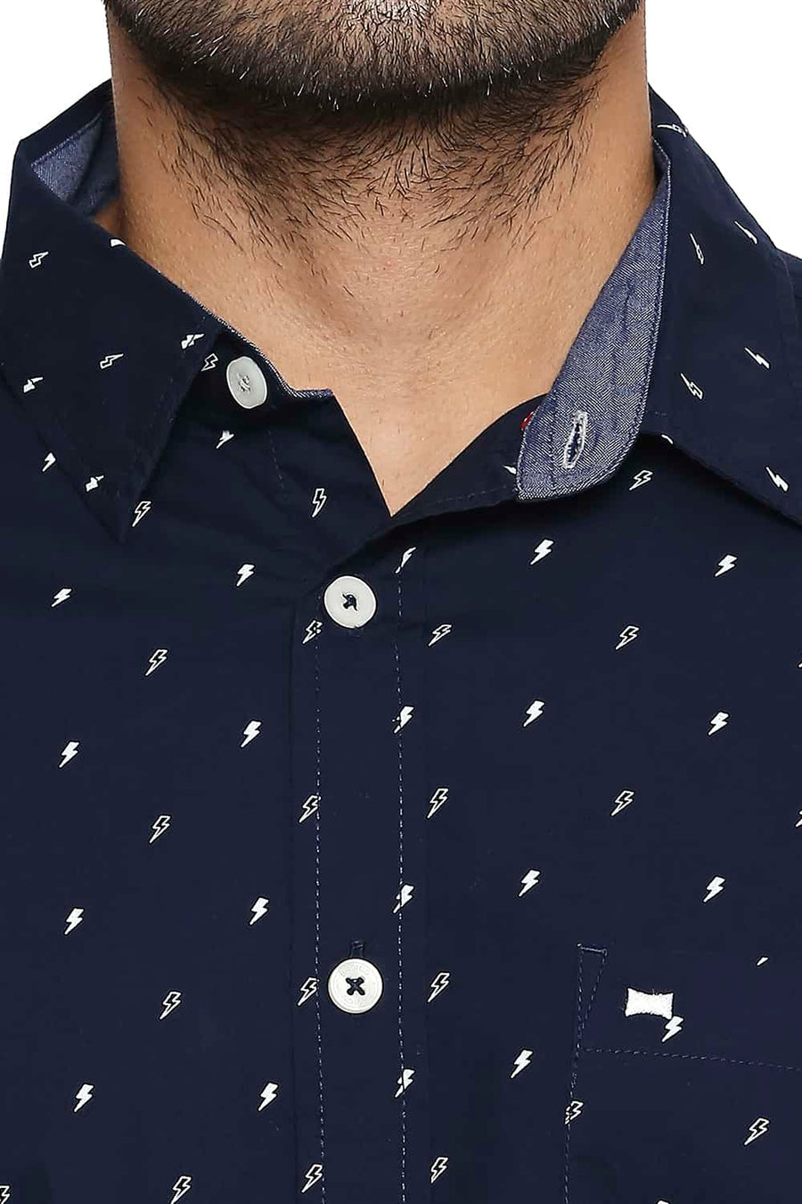 BASICS SLIM FIT MOONLIT NAVY PRINTED SHIRT