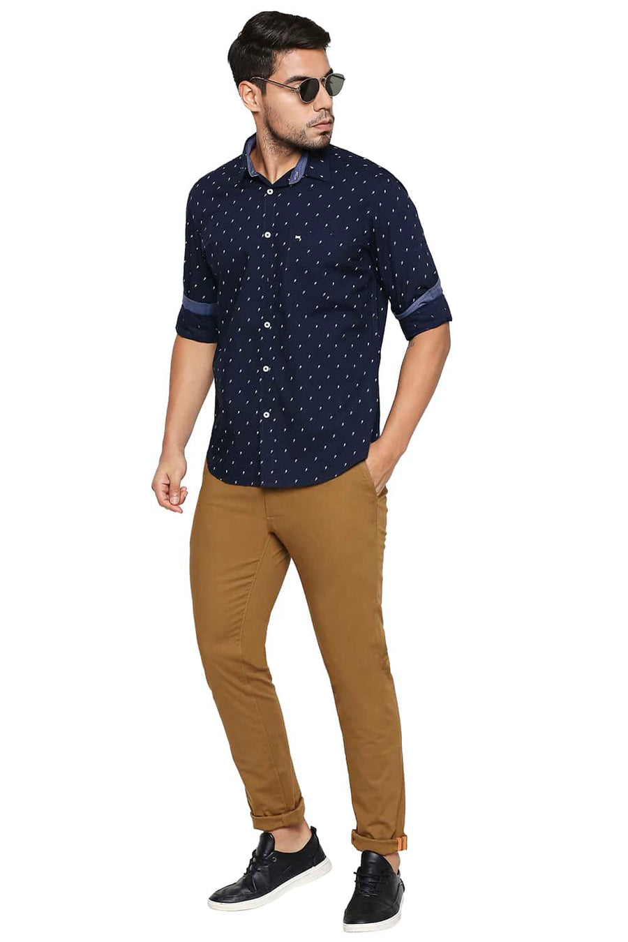 BASICS SLIM FIT MOONLIT NAVY PRINTED SHIRT