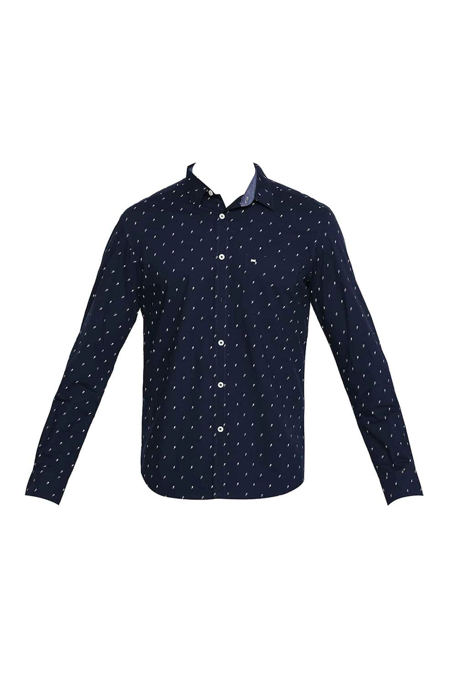 BASICS SLIM FIT MOONLIT NAVY PRINTED SHIRT