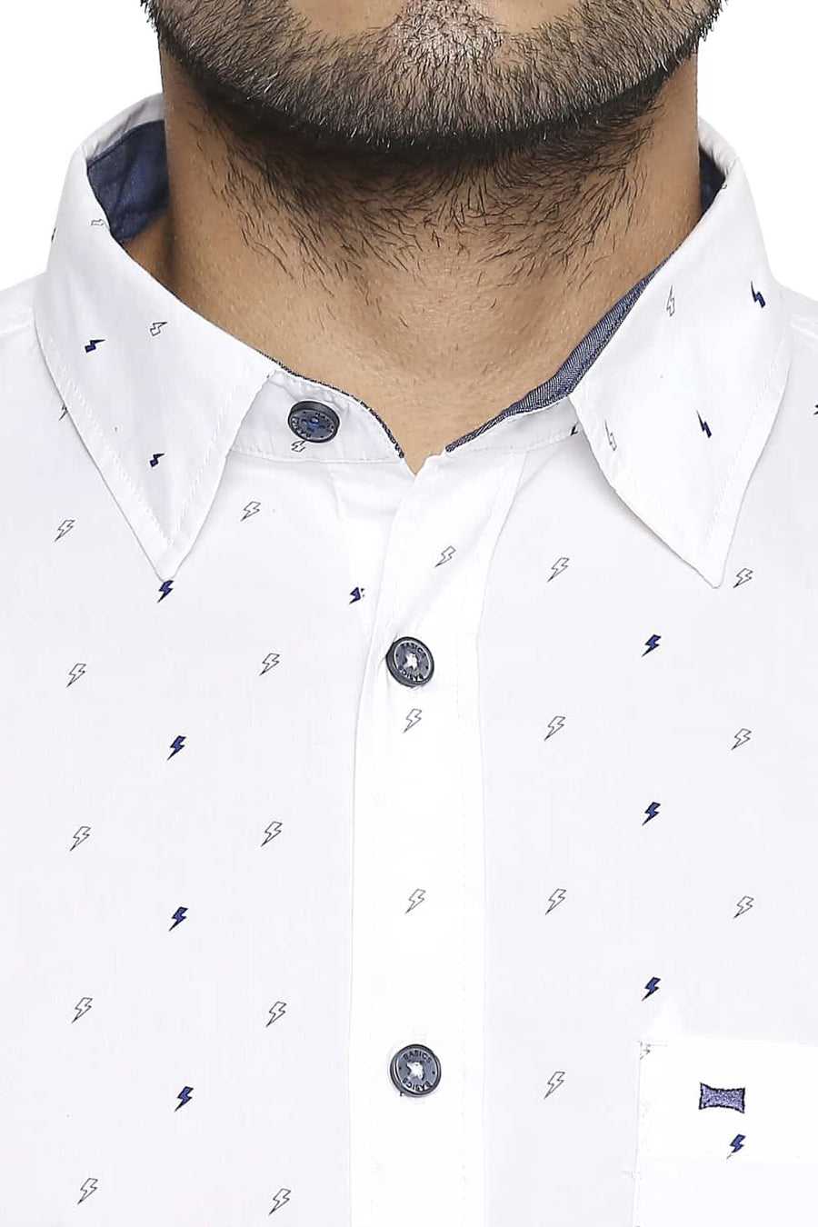 BASICS SLIM FIT CLOUD WHITE PRINTED SHIRT