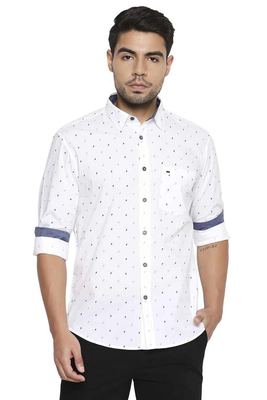 BASICS SLIM FIT CLOUD WHITE PRINTED SHIRT