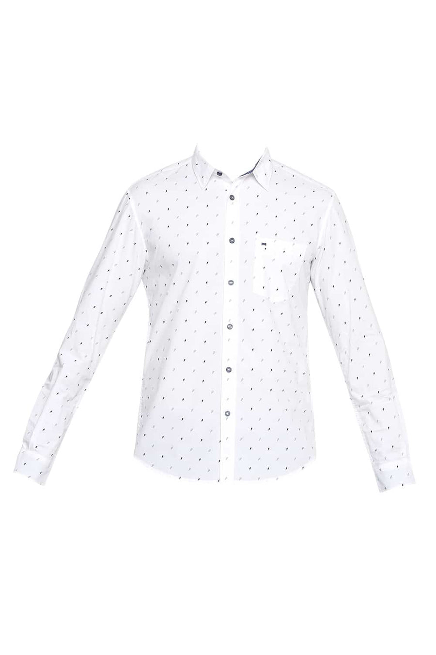 BASICS SLIM FIT CLOUD WHITE PRINTED SHIRT