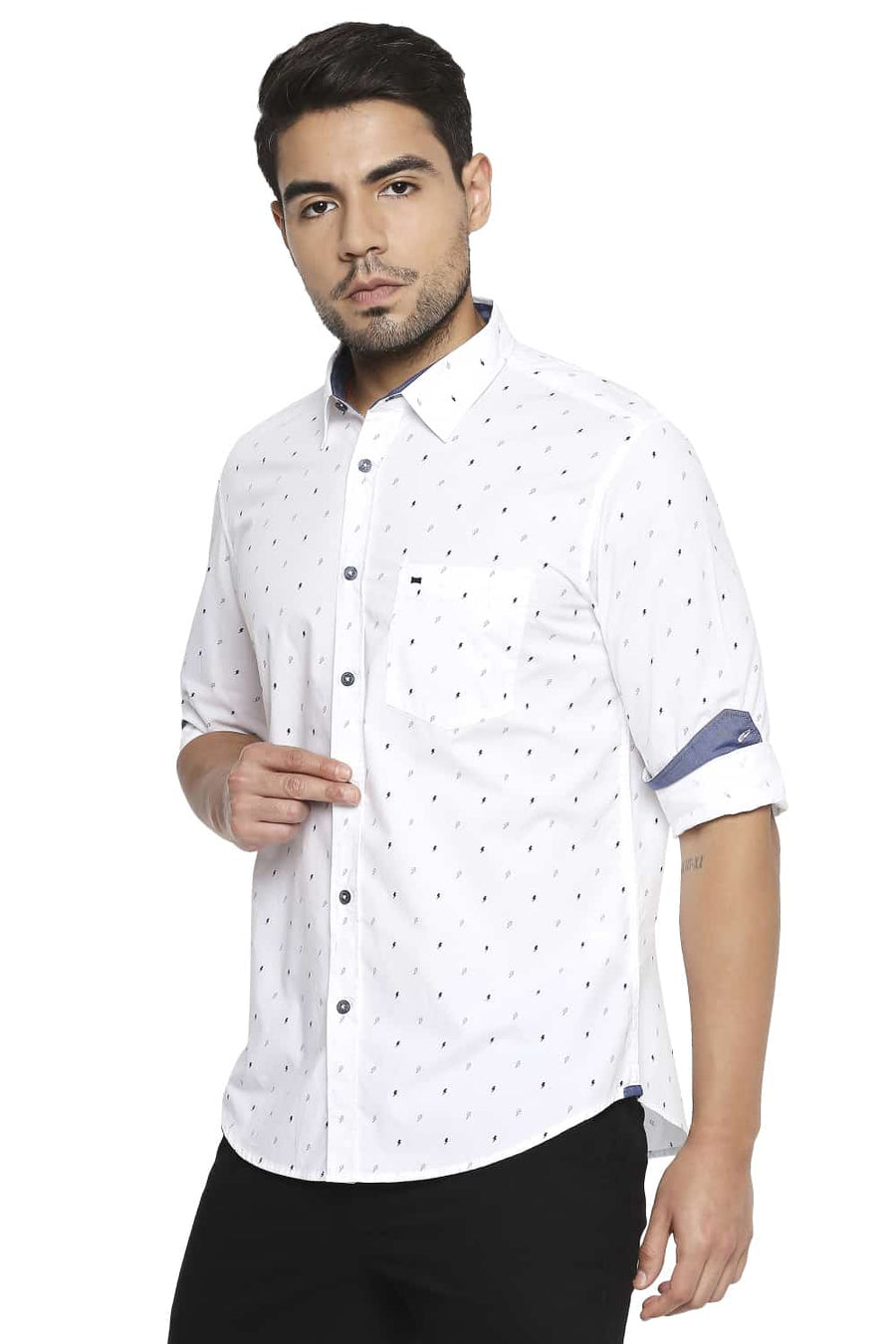 BASICS SLIM FIT CLOUD WHITE PRINTED SHIRT