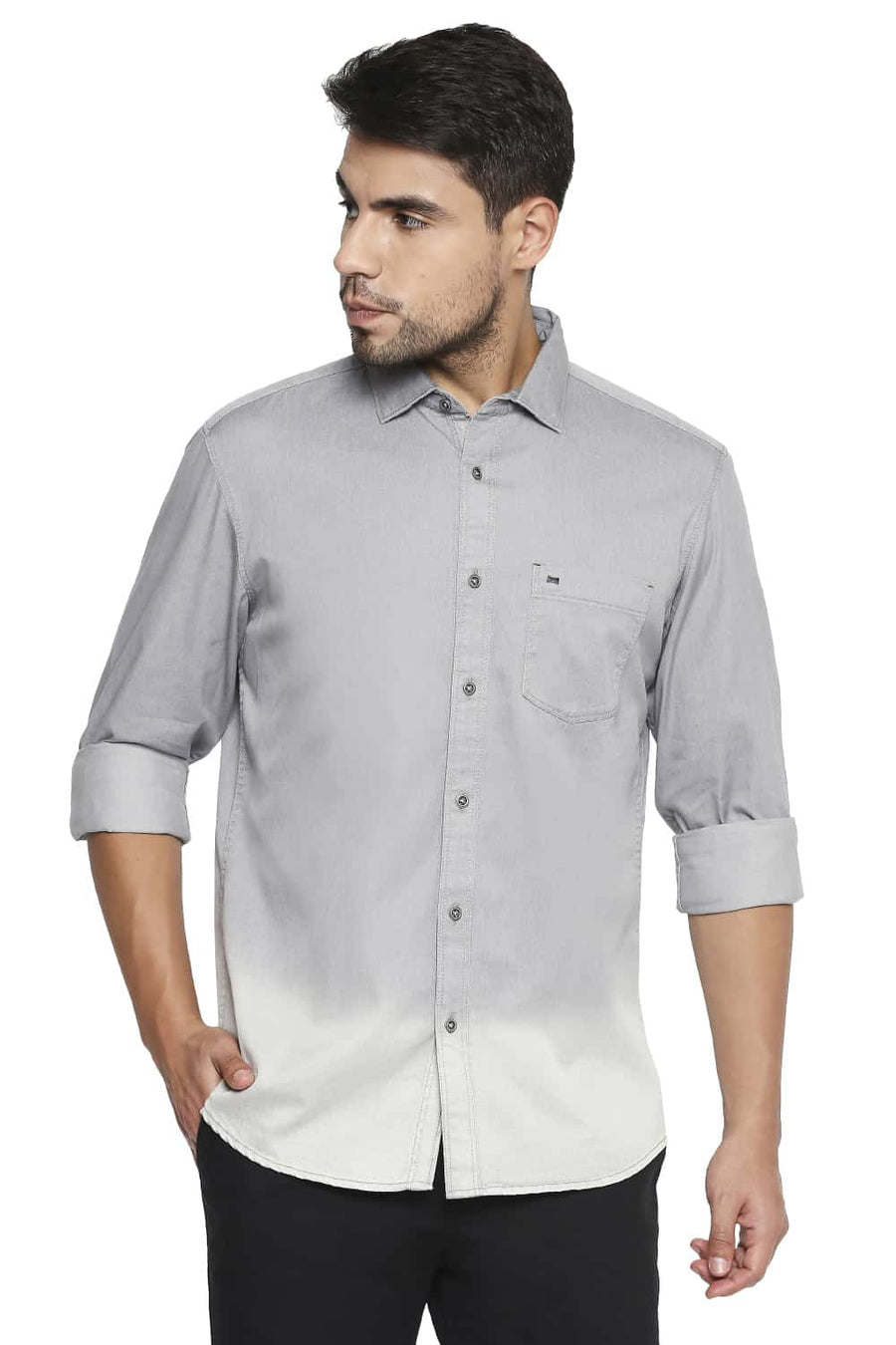 BASICS SLIM FIT FROST GREY OMBRE INDIGO SHIRT