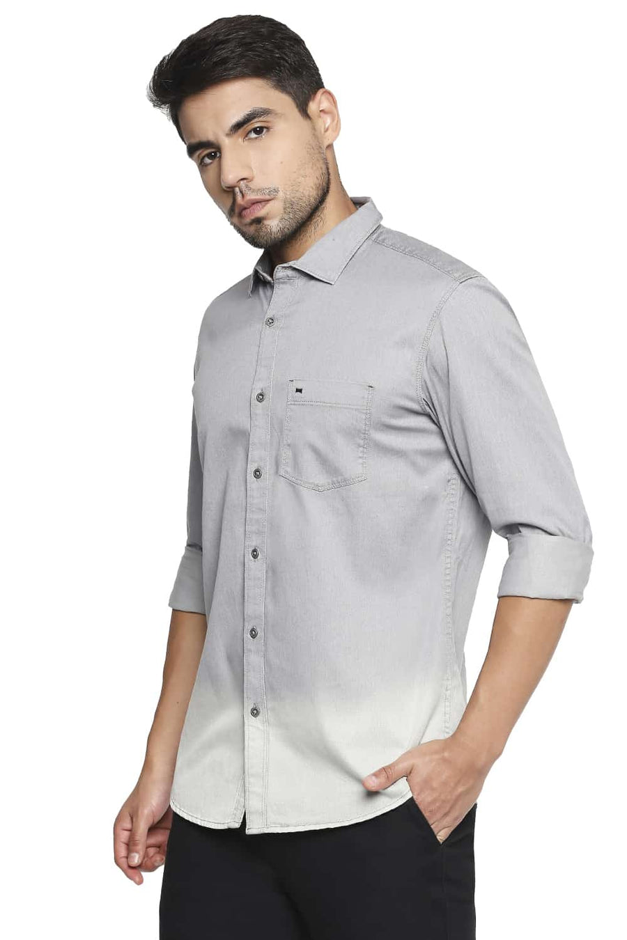 BASICS SLIM FIT FROST GREY OMBRE INDIGO SHIRT