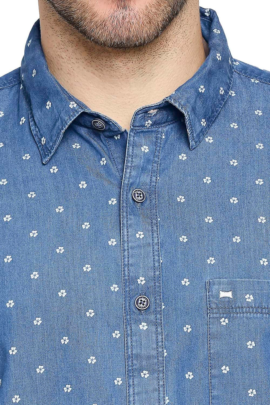 BASICS SLIM FIT ECLIPSE NAVY INDIGO PRINTED SHIRT