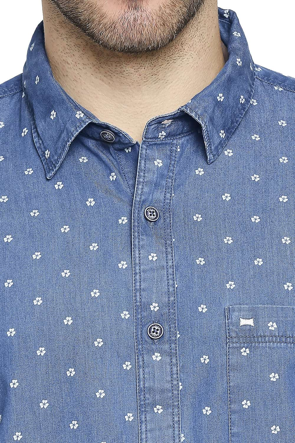 BASICS SLIM FIT INDIGO PRINTED SHIRT