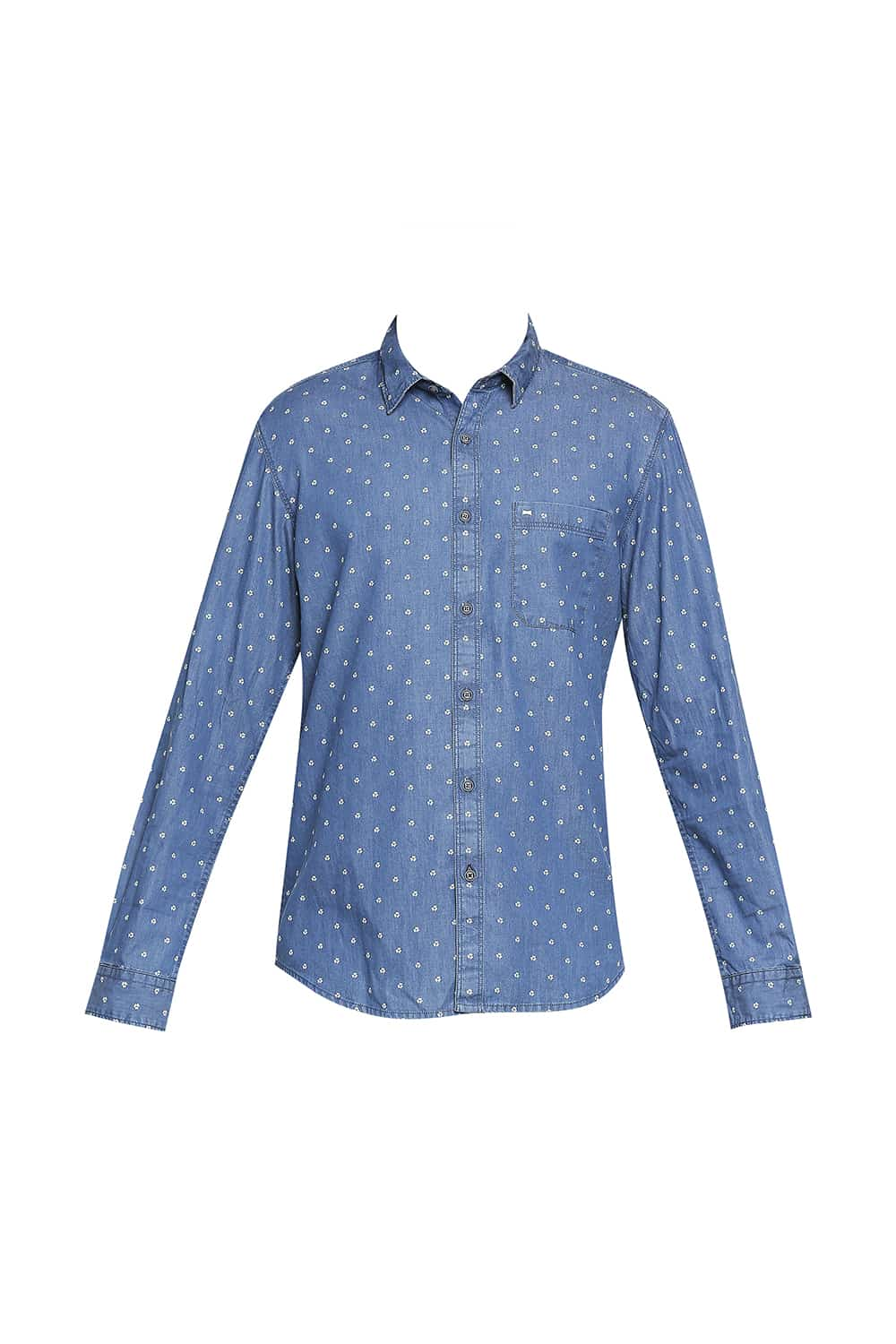 BASICS SLIM FIT INDIGO PRINTED SHIRT