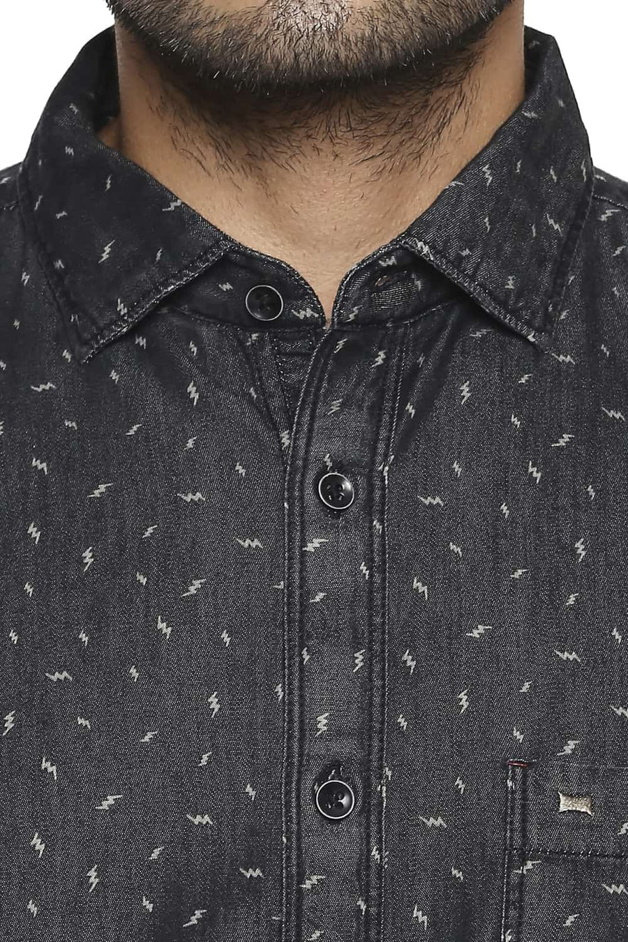BASICS SLIM FIT PHANTOM BLACK PRINTED SHIRT