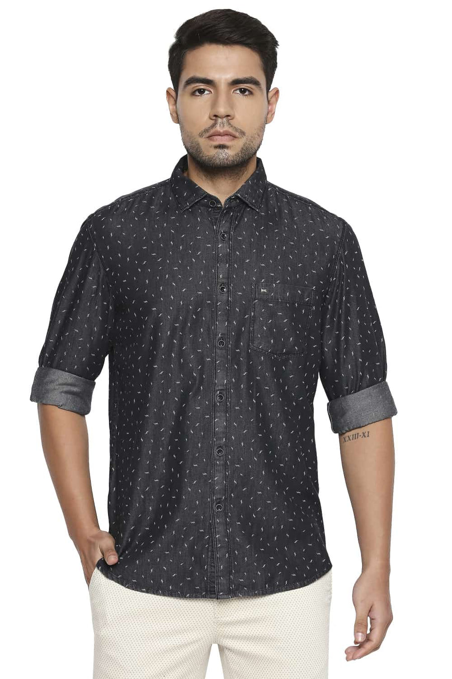 BASICS SLIM FIT PHANTOM BLACK PRINTED SHIRT