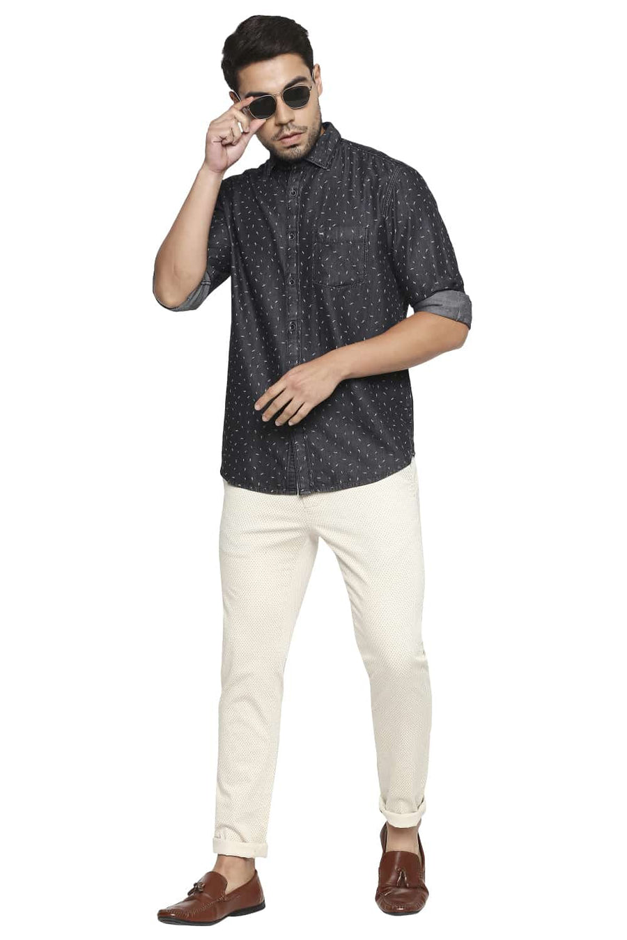 BASICS SLIM FIT PHANTOM BLACK PRINTED SHIRT