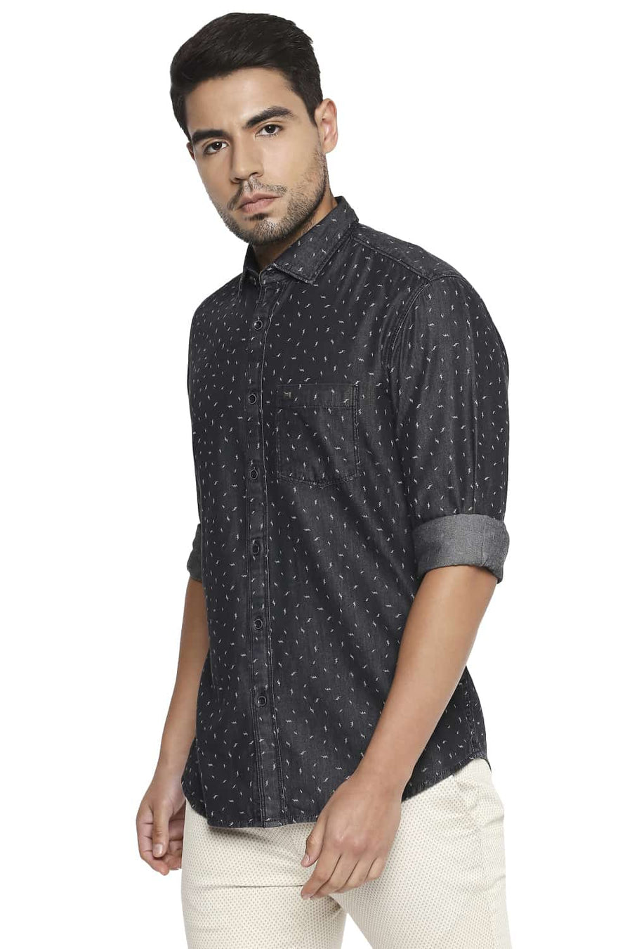 BASICS SLIM FIT PHANTOM BLACK PRINTED SHIRT