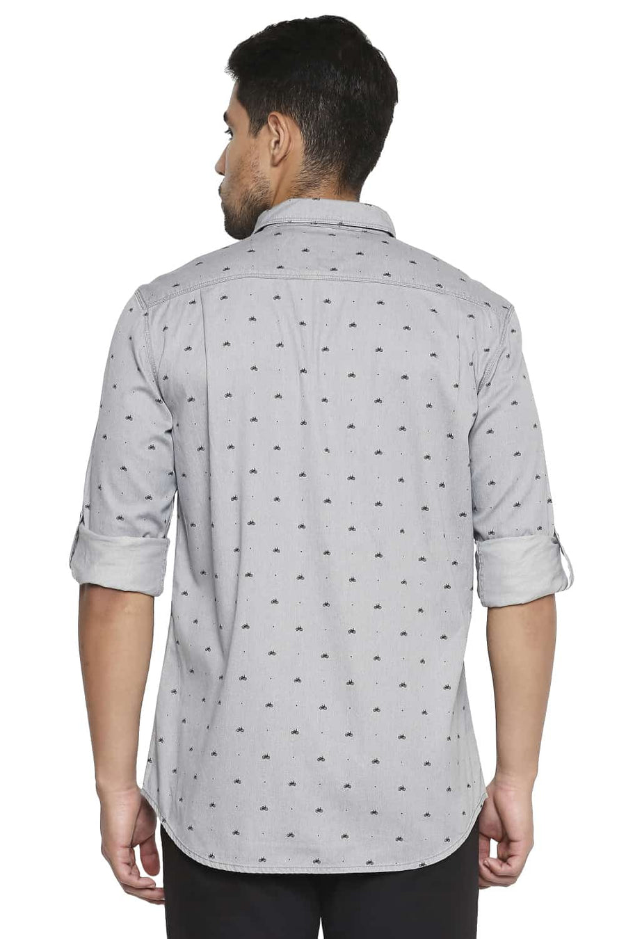 BASICS SLIM FIT FROST GREY PRINTED INDIGO SHIRT