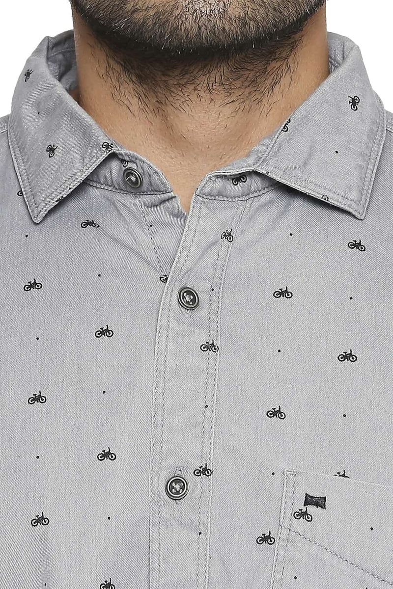 BASICS SLIM FIT PRINTED INDIGO SHIRT