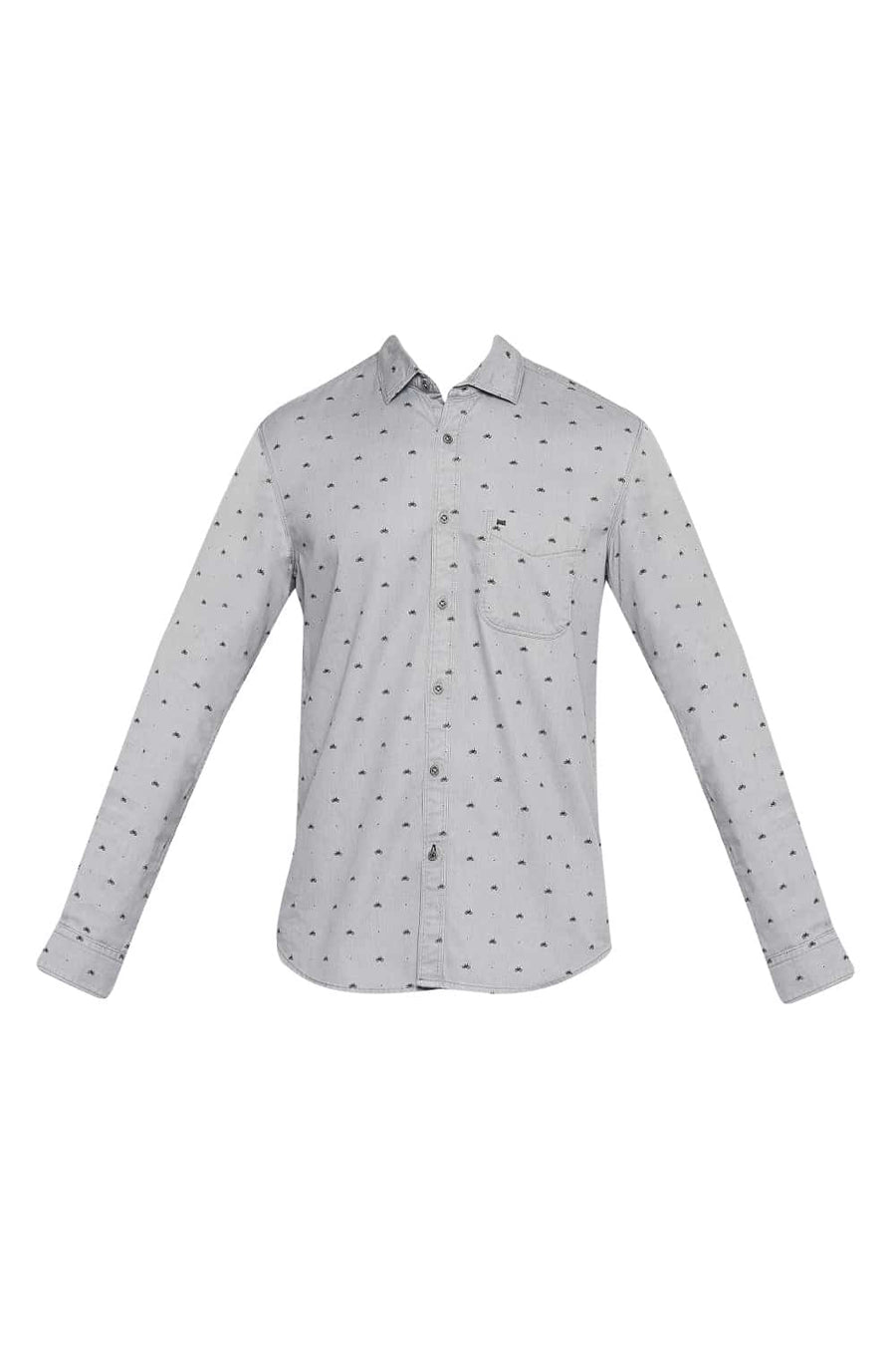 BASICS SLIM FIT FROST GREY PRINTED INDIGO SHIRT