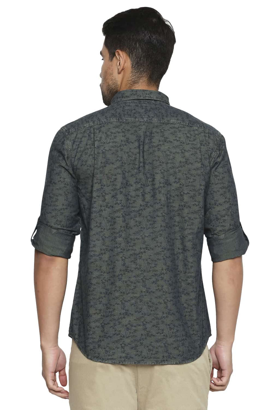 BASICS SLIM FIT CASTLEROCK BLUE TINTED INDIGO PRINTED SHIRT