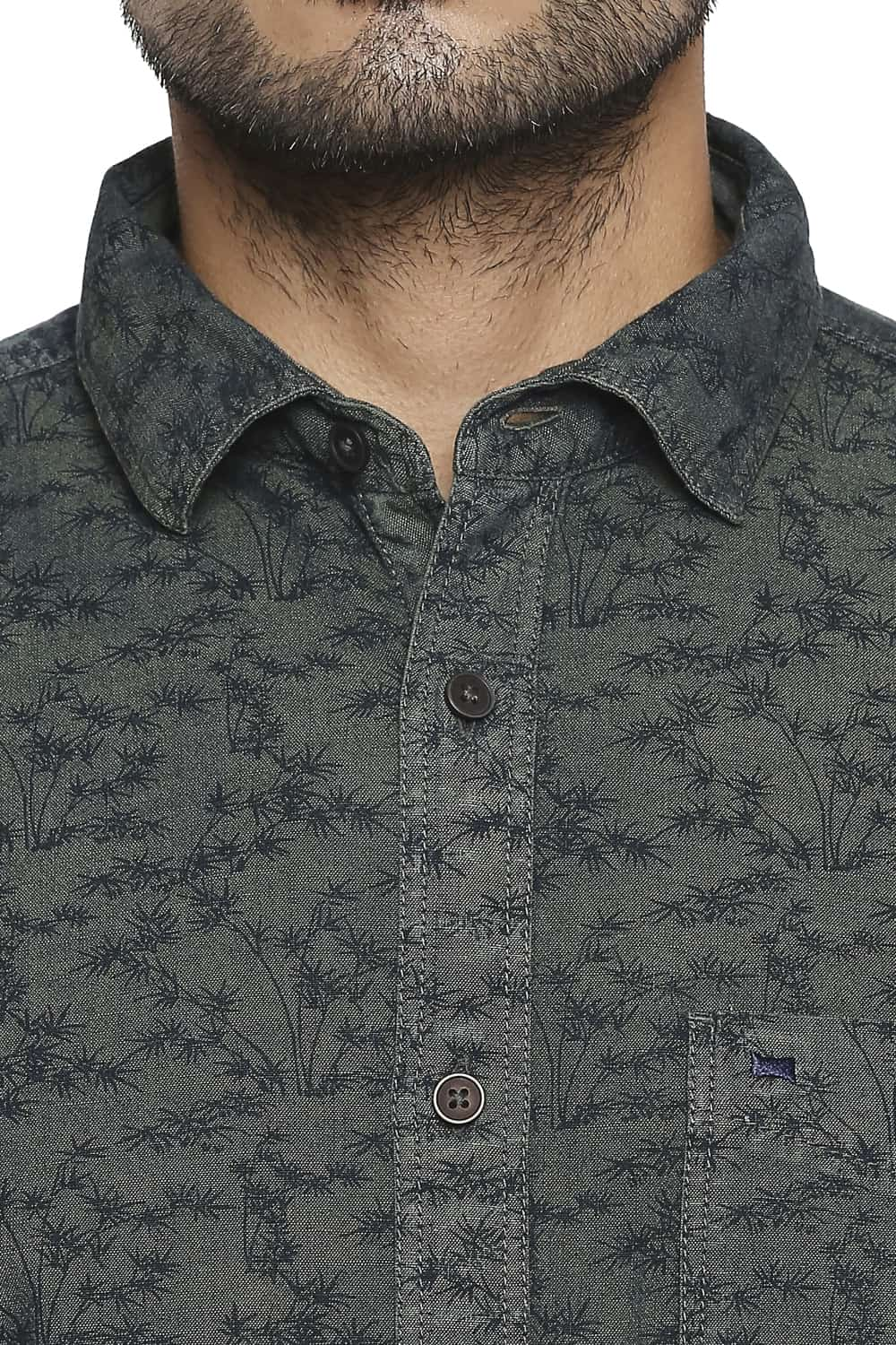 BASICS SLIM FIT TINTED INDIGO PRINTED SHIRT