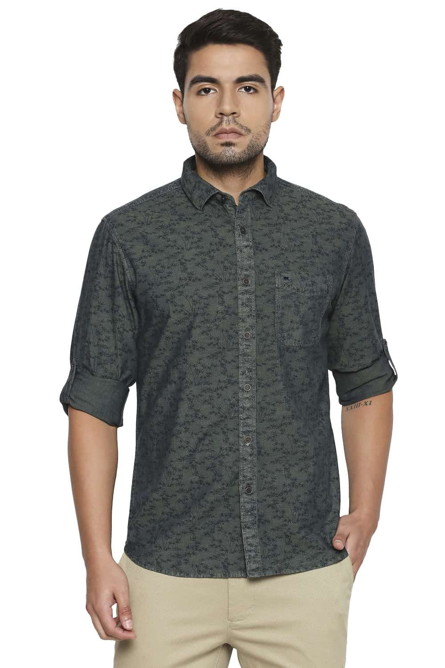 BASICS SLIM FIT CASTLEROCK BLUE TINTED INDIGO PRINTED SHIRT