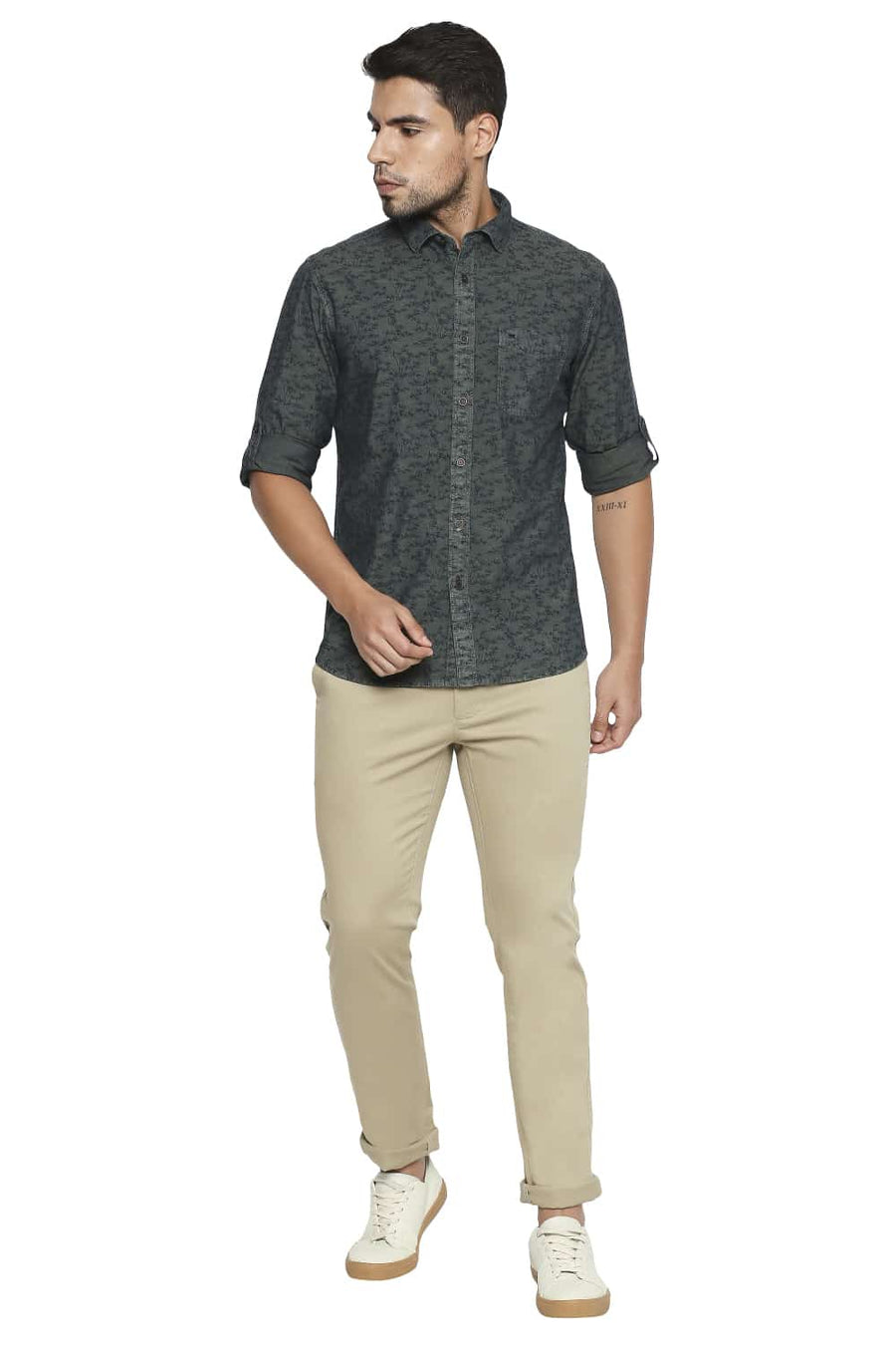 BASICS SLIM FIT CASTLEROCK BLUE TINTED INDIGO PRINTED SHIRT