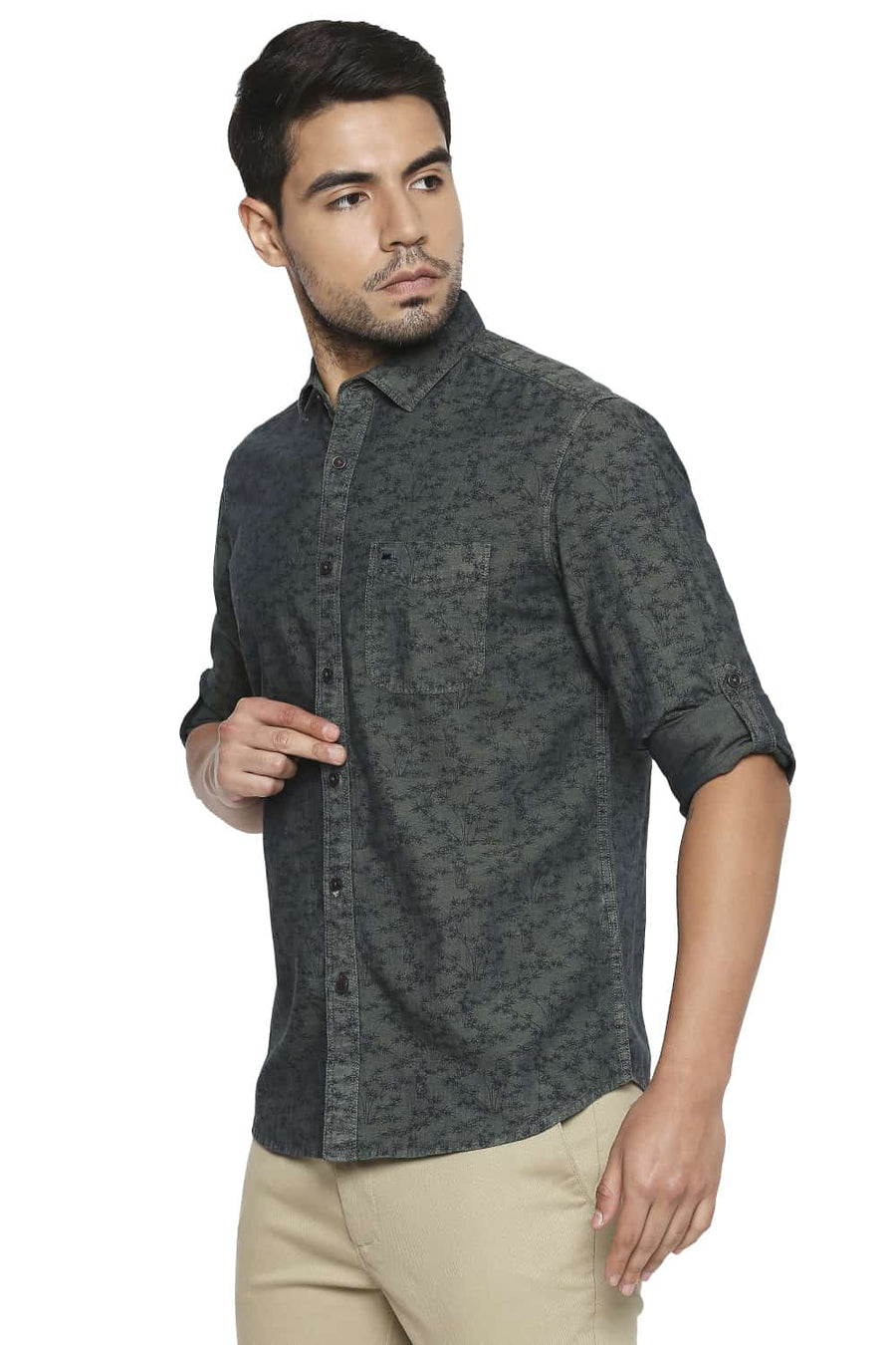 BASICS SLIM FIT CASTLEROCK BLUE TINTED INDIGO PRINTED SHIRT