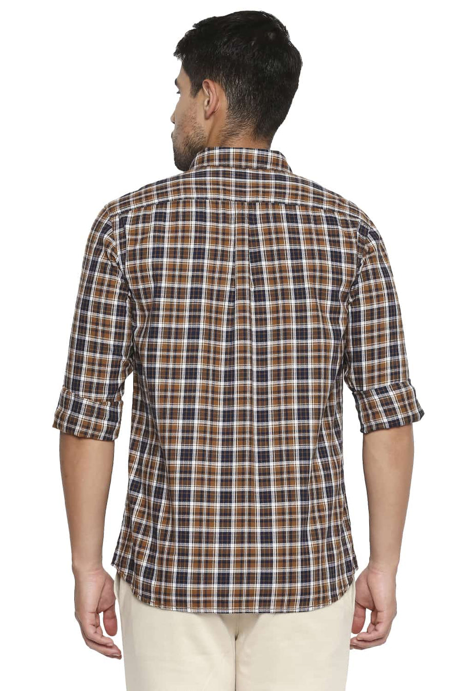 BASICS SLIM FIT BRONZE BROWN CHECKS SHIRT