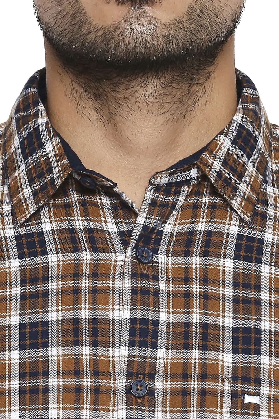 BASICS SLIM FIT BRONZE BROWN CHECKS SHIRT